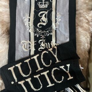 Juicy Couture Black and White Scarf and Fingerless Gloves